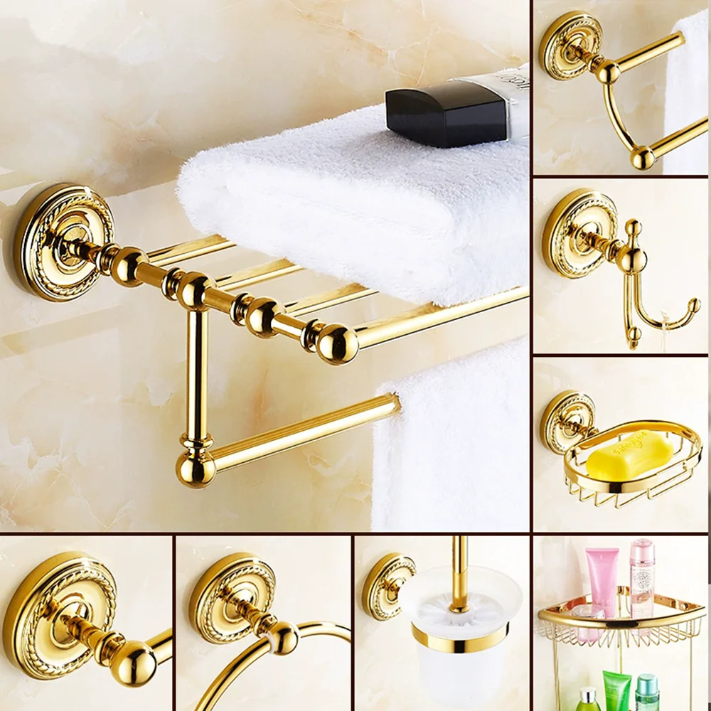 

Brass BathroomToilet Brush Holder Bathroom Shelf Gold Paper Holder Towel Bar Soap Holder Towel Rack Towel Hook bathroom Hardware