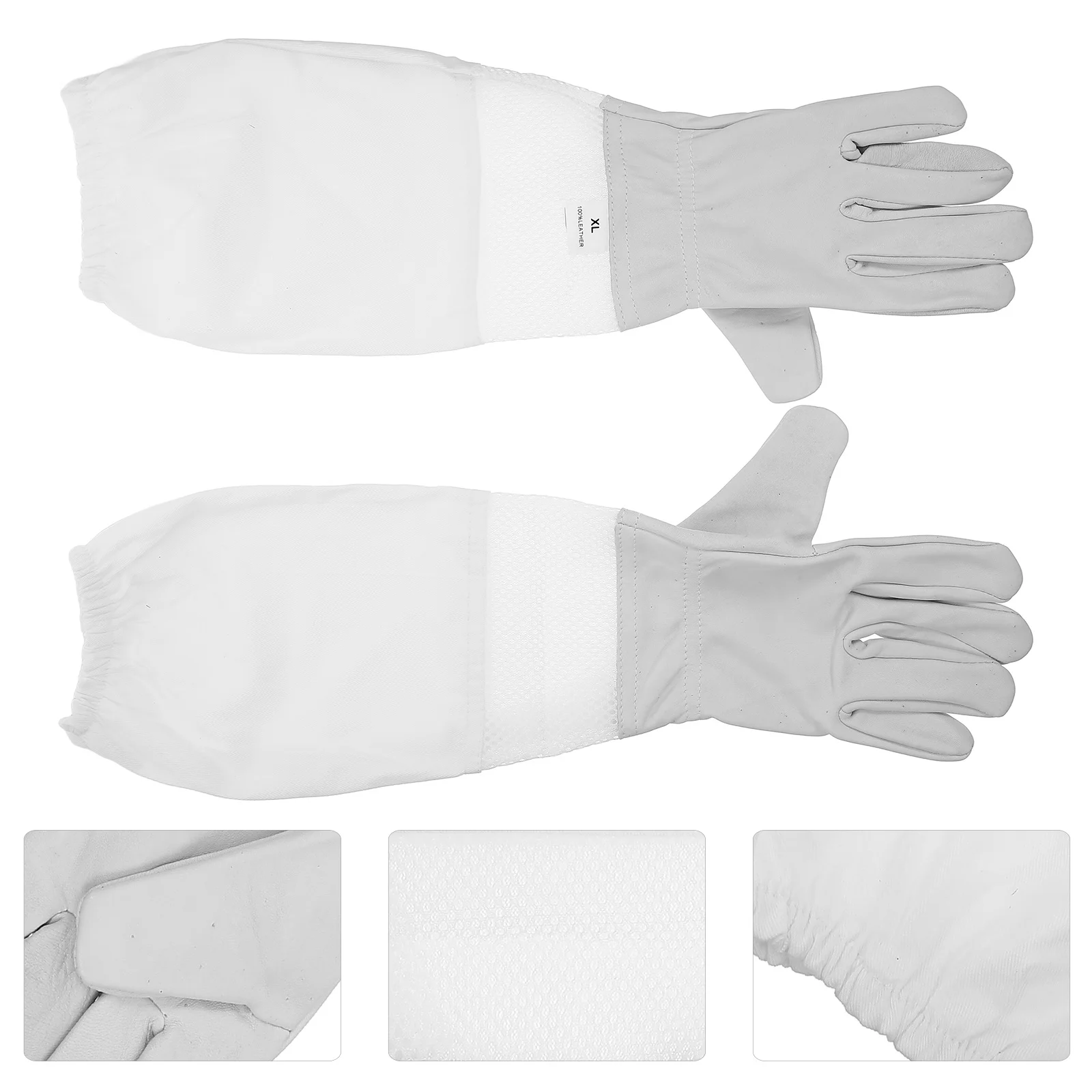 

1 Pair Anti- Premium Goatskin Long Protective For Beekeeping Breathable Mesh Elastic Wrist Beekeeping