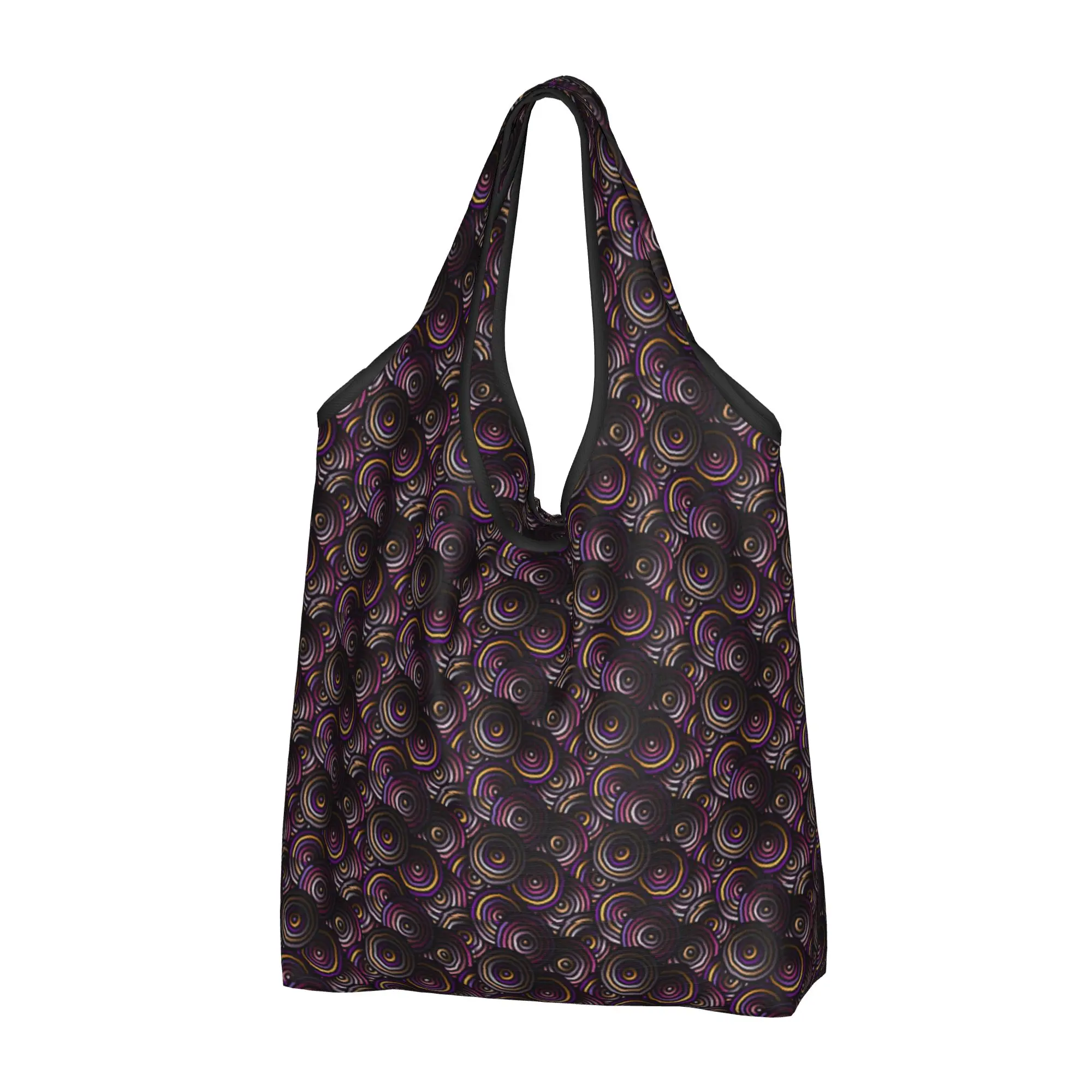 Abstract Geometric Concentric Circles Groceries Shopping Bag Funny Shopper Shoulder Tote Bag Large Capacity Portable  Handbag