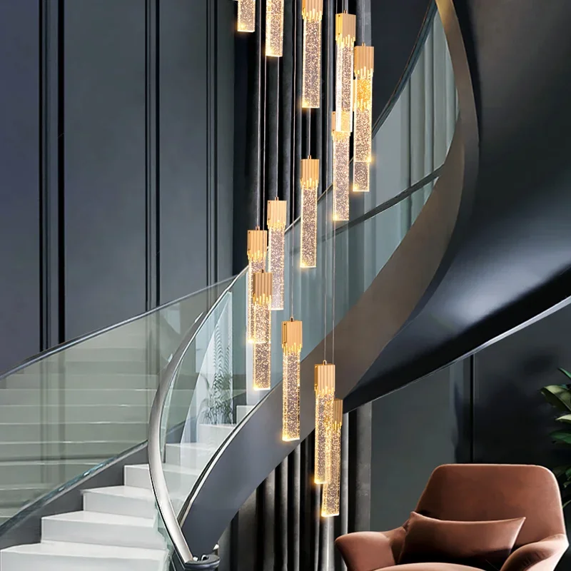 

Luxury Crystal Chandelier For Staircase Led Home Decor Lamp Round Gold Cristal Lighting Fixture Modern Creative Design Lustre