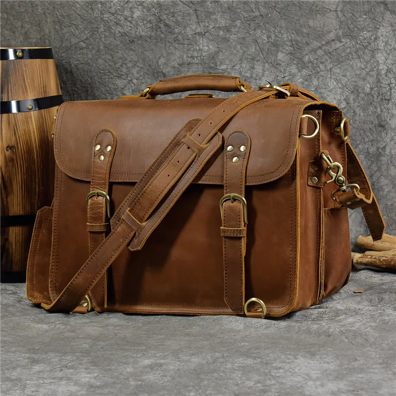 Vintage Men\'s Genuine Leather Briefcase 16\