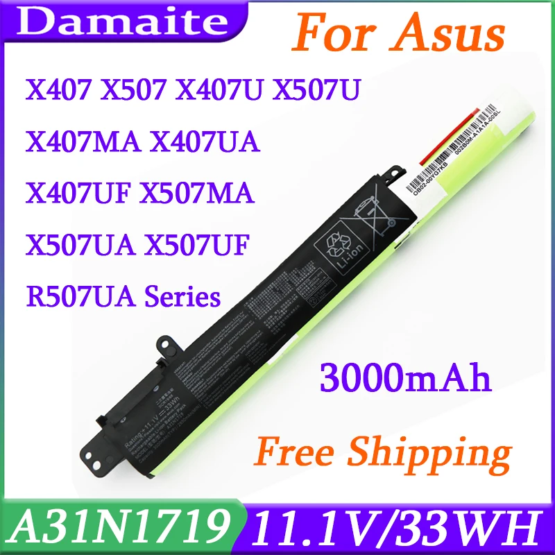 A31N1719 11.1V 33WH Laptop Battery For Asus X407MA X407UF X407UA X407UB X507MA X507UA X507UF X507UB R507UA R507UB