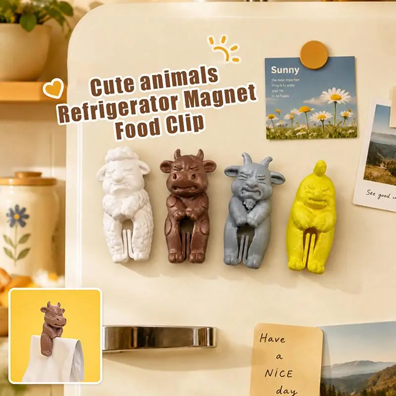 Non-slip Grip Animal Shaped Bag Sealing Clips with Fridge Magnet Food Grade Reusable for Kitchen Food Sealing