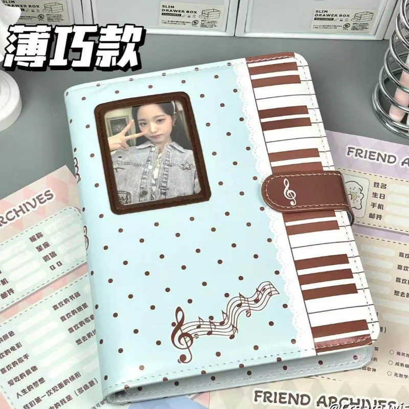 Cute Polka Dot Piano PU Leather Loose Leaf Binder Notebook Detachable Pages Portable Journal for School