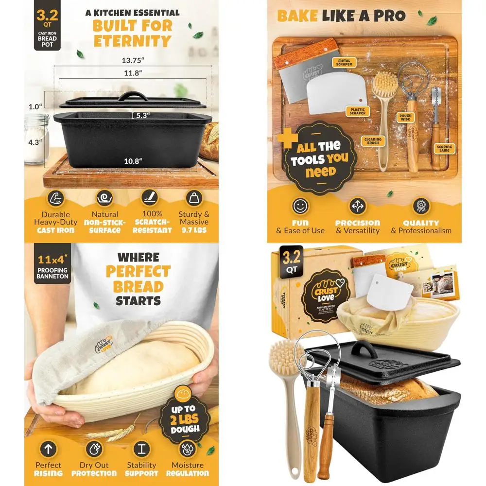 

Regular Cast Iron Dutch Oven for Bread Baking, Including Sourdough Bread Supplies, 3.2 QT Bread Pan with Lid, Homemade Bread Ove