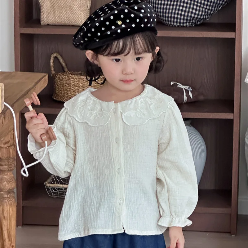 

2025 Autumn New Products Children's Foreign Style Lace Lace Collar Shirt Casual Baby Shirt Fashionable Blouses