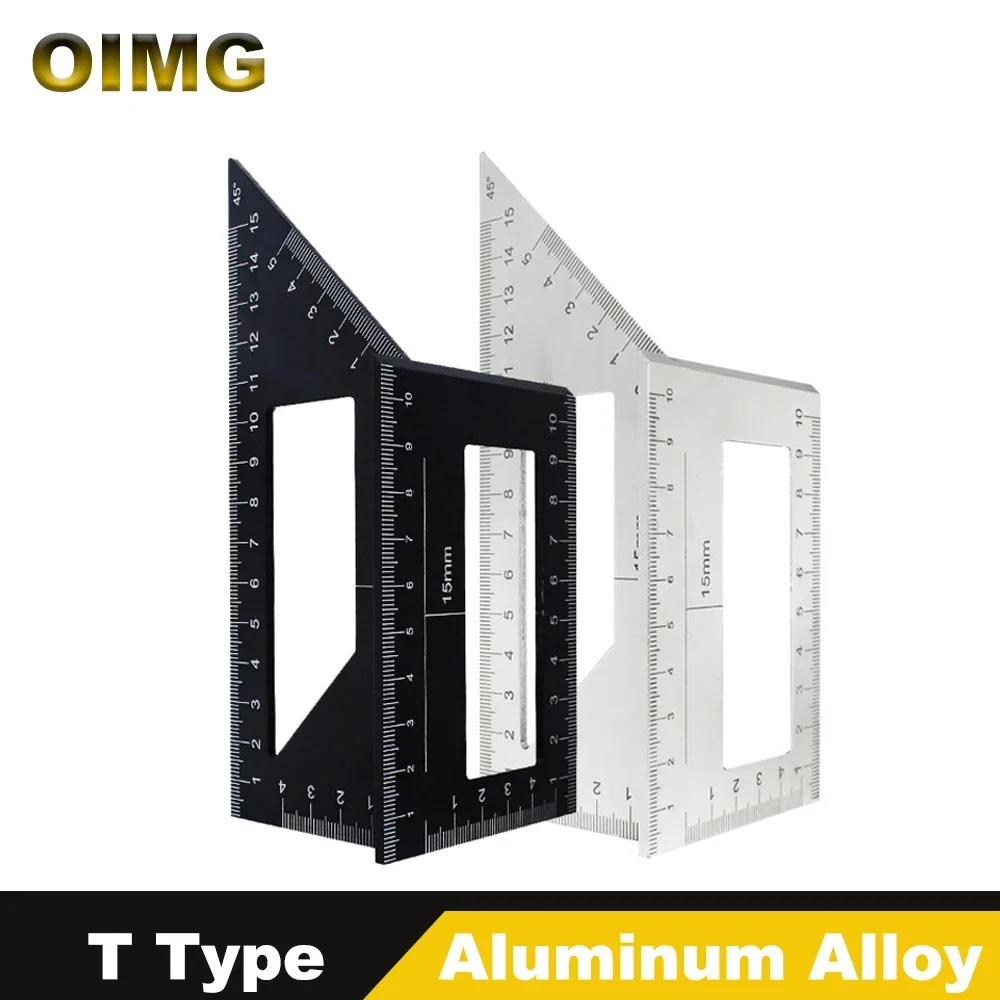 Aluminum Alloy Square for Woodworking Miter Scriber T-Type Ruler 45/90 Degree Angle Protractor Carpenter Gauge Measuring Tool