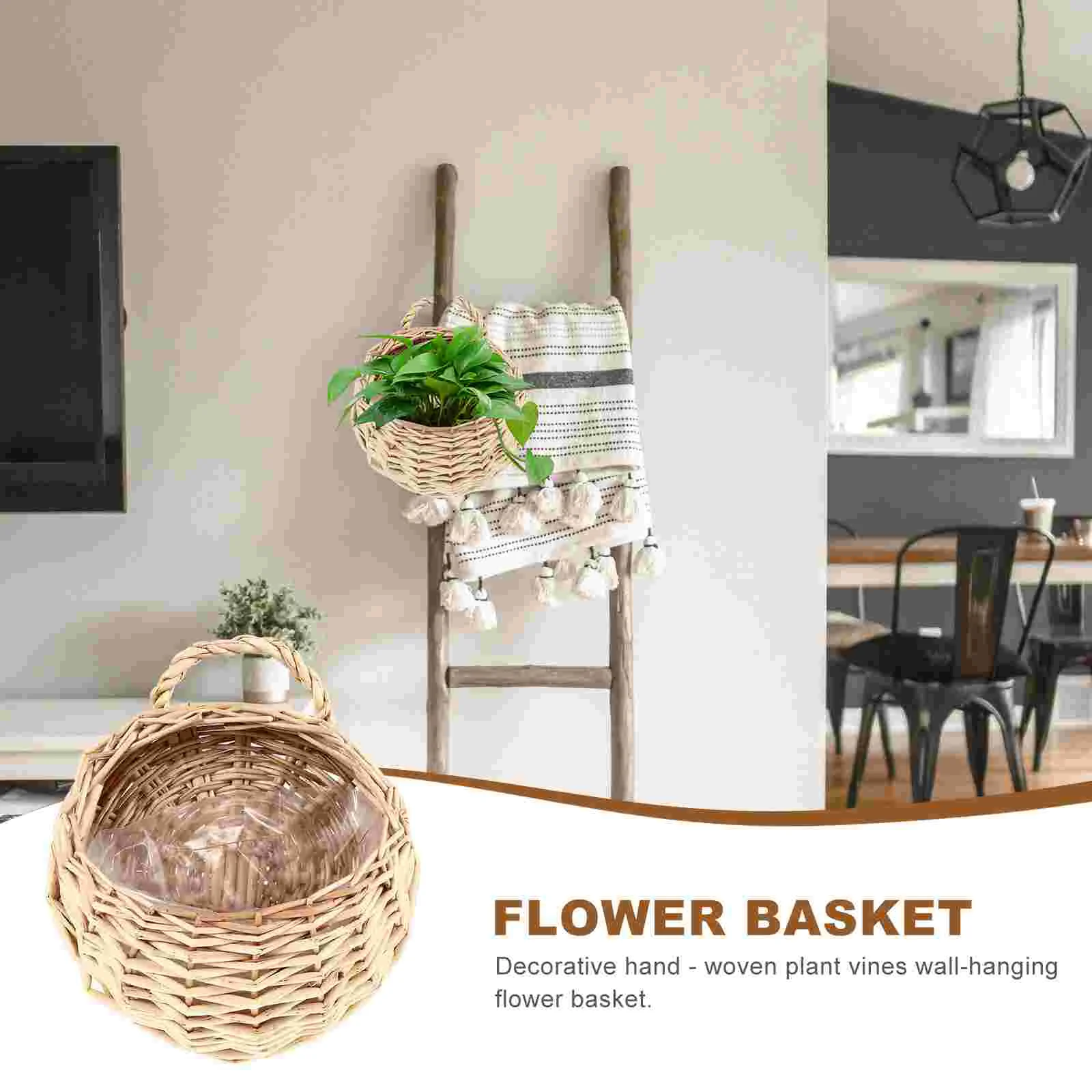

Flower Basket Rattan Plant Handmade Garden Woven Hanging Wall Planter Holder Container Pots for Plants