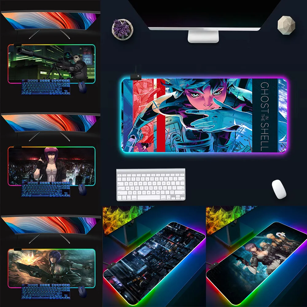 

G-Ghost in the Shell RGB Pc Gamer Keyboard Mouse Pad Mousepad LED Glowing Mouse Mats Rubber Gaming Computer Mausepad