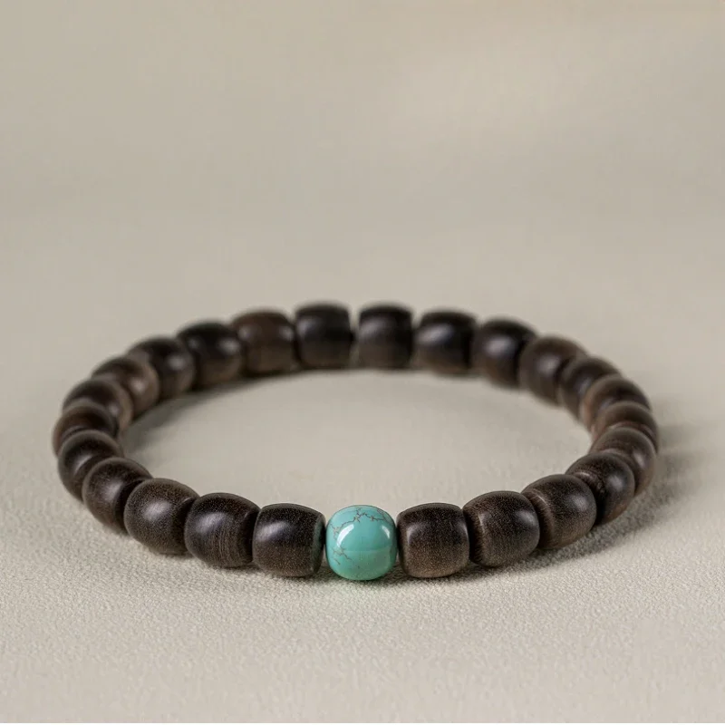 Bracelet Natural Material Solid Wood Black Barrel Beads Retro Chinese Style Buddha Beads Couple Gift Simple Men Women Same Style