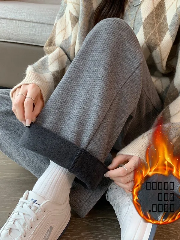 กางเกงขายาวทรงตรงเอวสูงผ้าฝ้ายเนื้อนุ่มใส่สบายสำหรับผู้หญิง