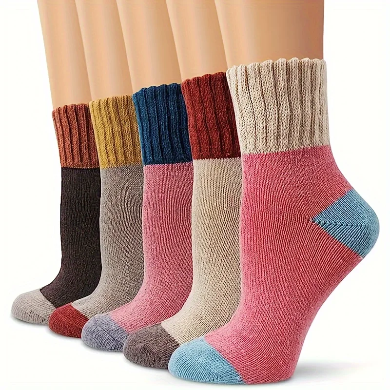 5 Pairs of Socks, Fashionable And Trendy Socks, Mid Tube Plush Warm Socks, Women'S/Men'S Warm Socks, Color Blocked