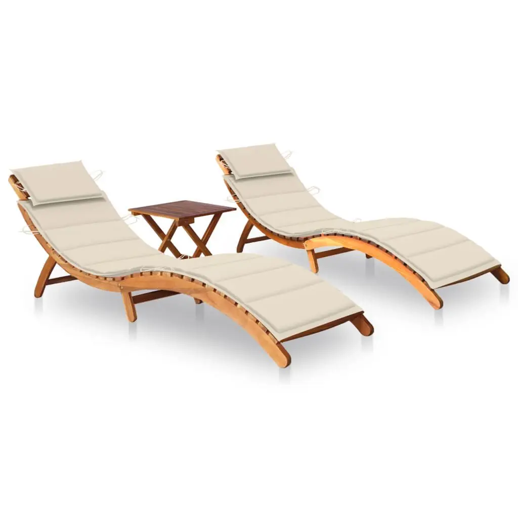Sun lying, 2 pieces, with table and pillow, solid acacia wood