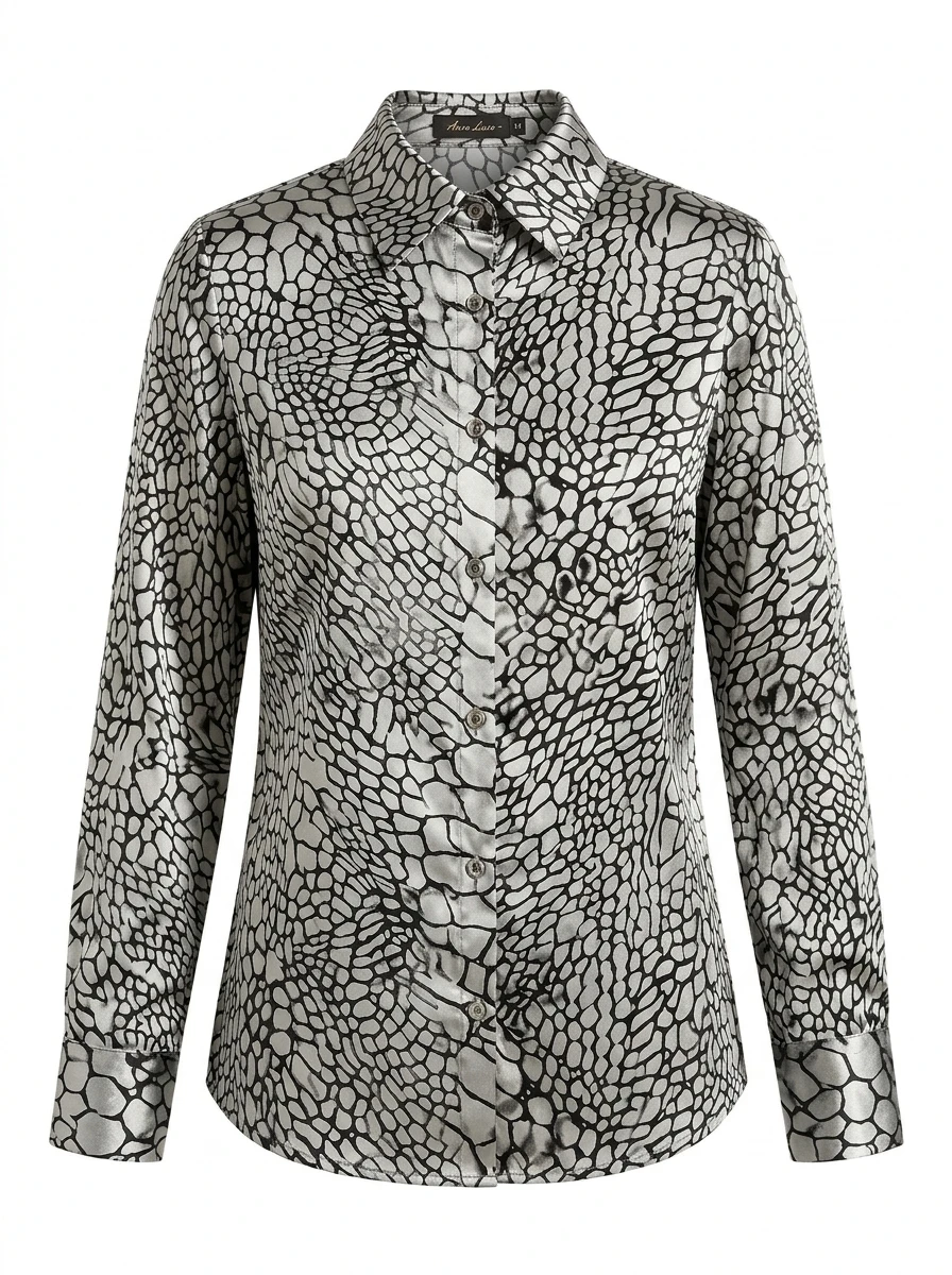 Women Formal Wear Stitching - Women's Vintage Crocodile Pattern Satin Blouse