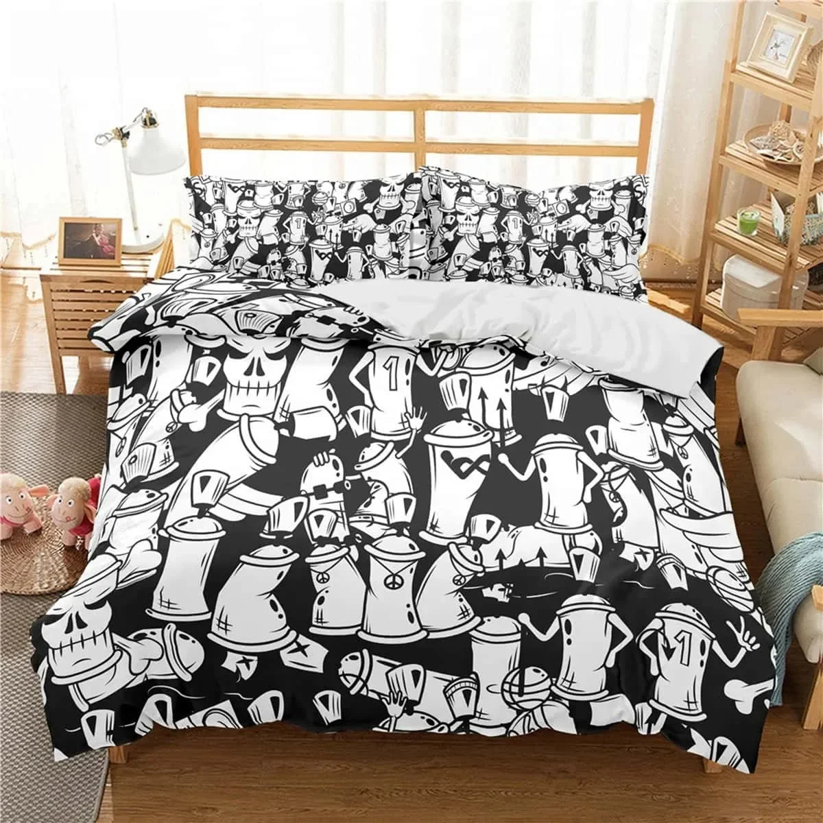 Fashion 3D Cartoon Graffiti Comfortable Duvet Quilt Cover Pillowcase Bedding Set Children Bedroom Decoration Home Textile