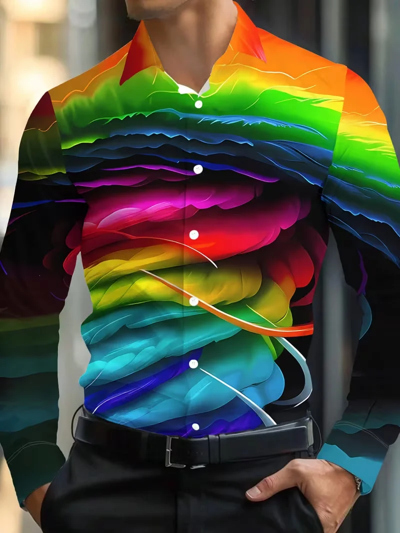 New Men's Long Sleeved Shirt 3D Butterfly Print Long Sleeved Luxurious Irregular Pattern Shirt Collar Top