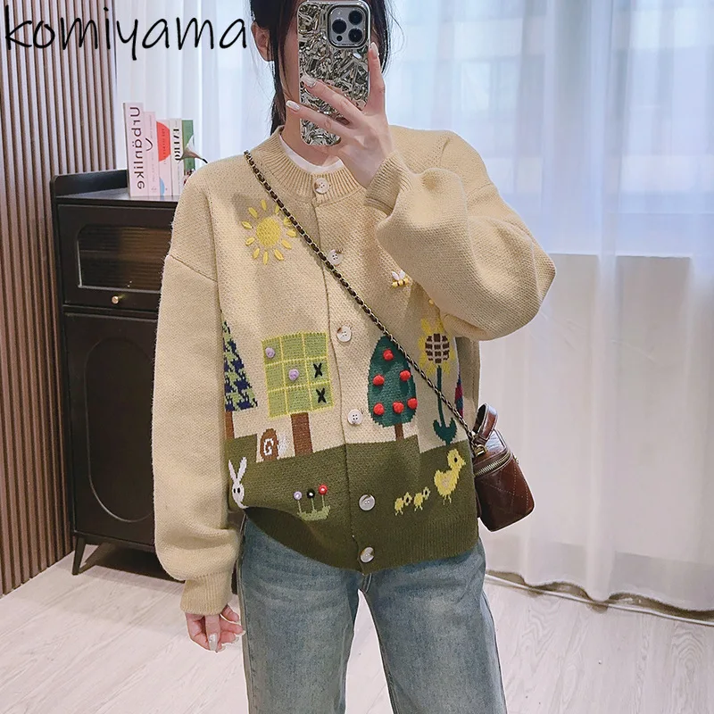 3d Embroidery Cardigan Single Breasted Ropa Mujer 2024 Autumn Woman Outerwears Loose Sweet Sweater Single Breasted Cardigans