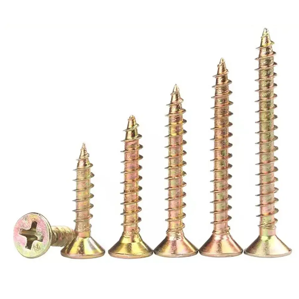 M4 M5 Flat Head Wood Screws Set - 220 Pieces, Cross Head Screwdriver Socket Wood Screws, Yellow Galvanized Screw Kit