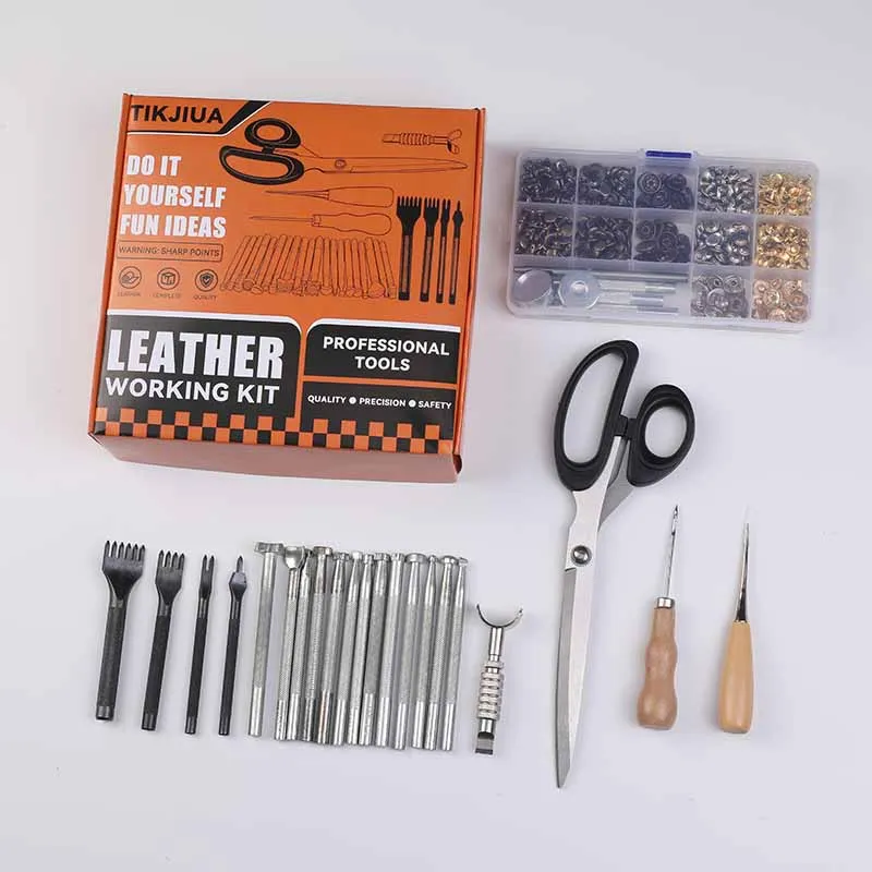 Tikjiua Leather work tools, handicraft kits, including stamping, engraving, sewing, cutting, crafting