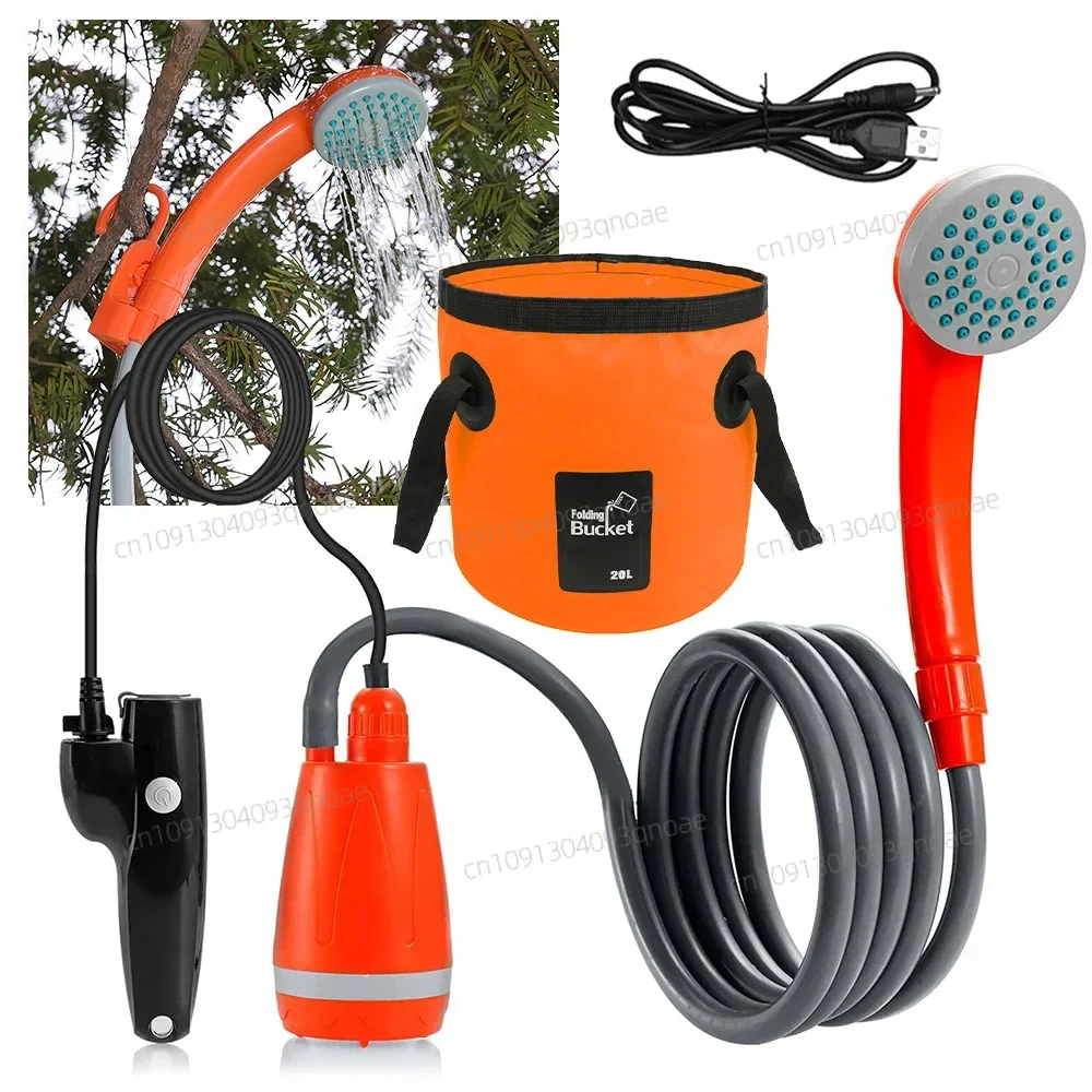 

Outdoor Portable Camping Shower Kit with 2.5-3.5L/min Water Discharge 2m Hose USB Charging 30-60min Battery Life Camp Shower