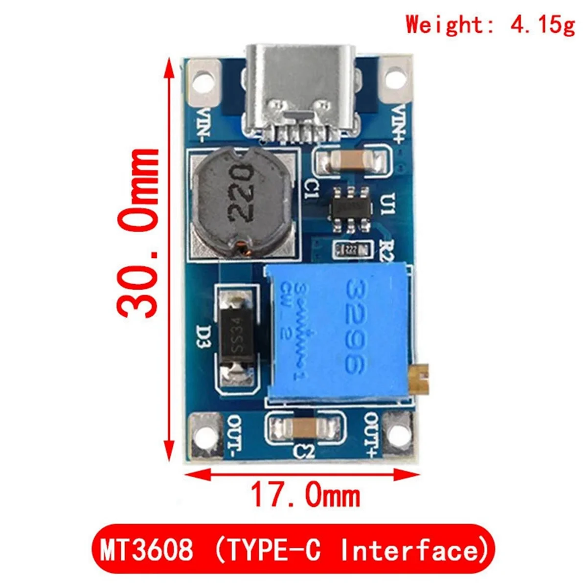 5Pcs 2A DC-DC MT3608 Step Up Boost Module with TYPE-C-USB, Step Up Boost Converter Power Supply Voltage Regulator