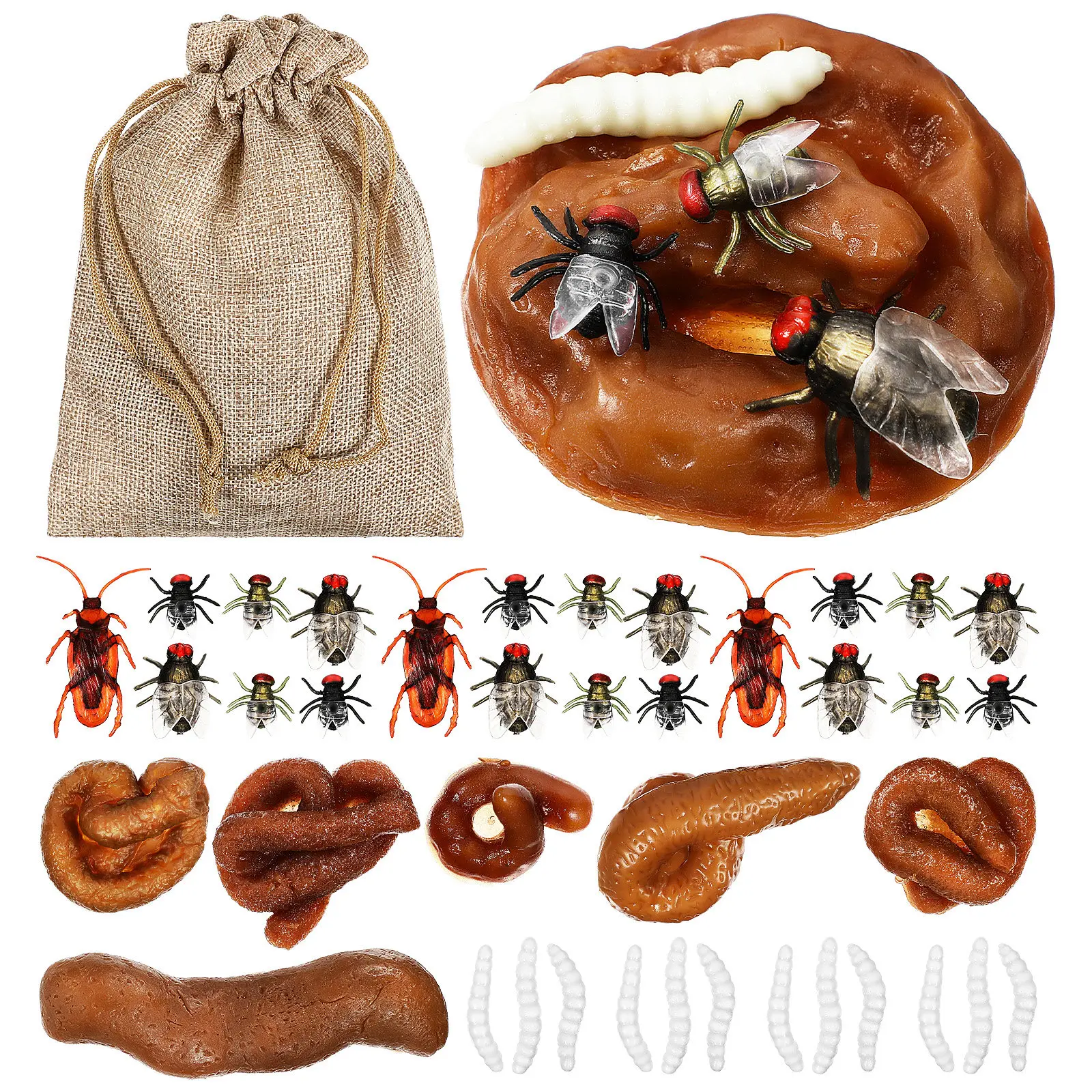 

1Set Fake Poop Set Realistic Maggots Fake Flies Cockroaches April Fools Prank Props Home Party Trick Stuff Prank Props