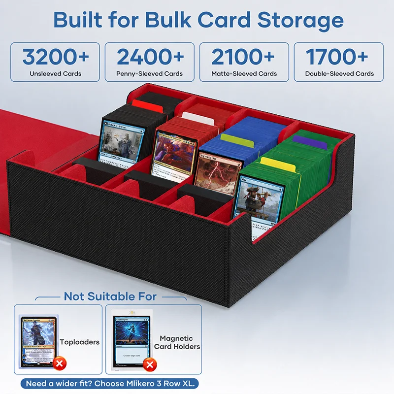 Trading Card Storage Box, Holds 3000+ Cards, Magnetic PU Leather Card Box, Fits for Magic, TCG Card, Sports Cards