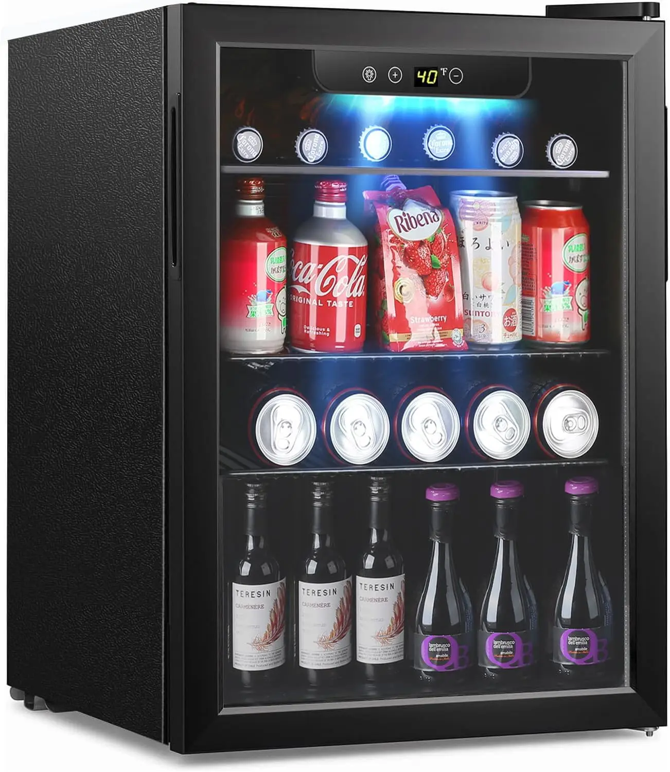 Beverage Refrigerator and Cooler,95 Can Mini Fridge with Glass Door for Wine or Soda Beer, Touch Screen, Small fridge