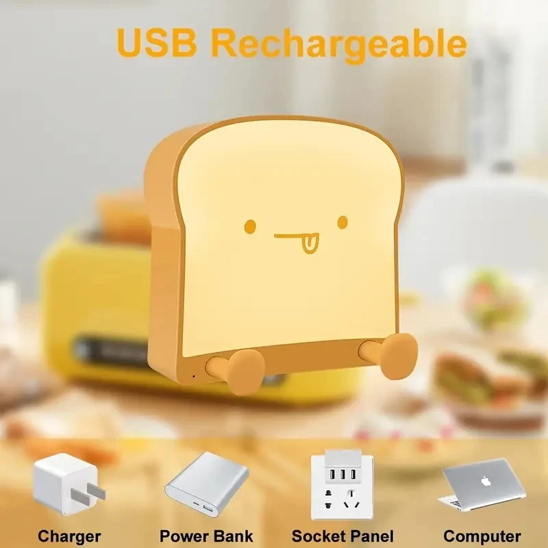 Toast Nightlight Usb Charging Nighthead Pat Sleep Lamp Bedroom Cute Creative Lamp Nighthead Lamp