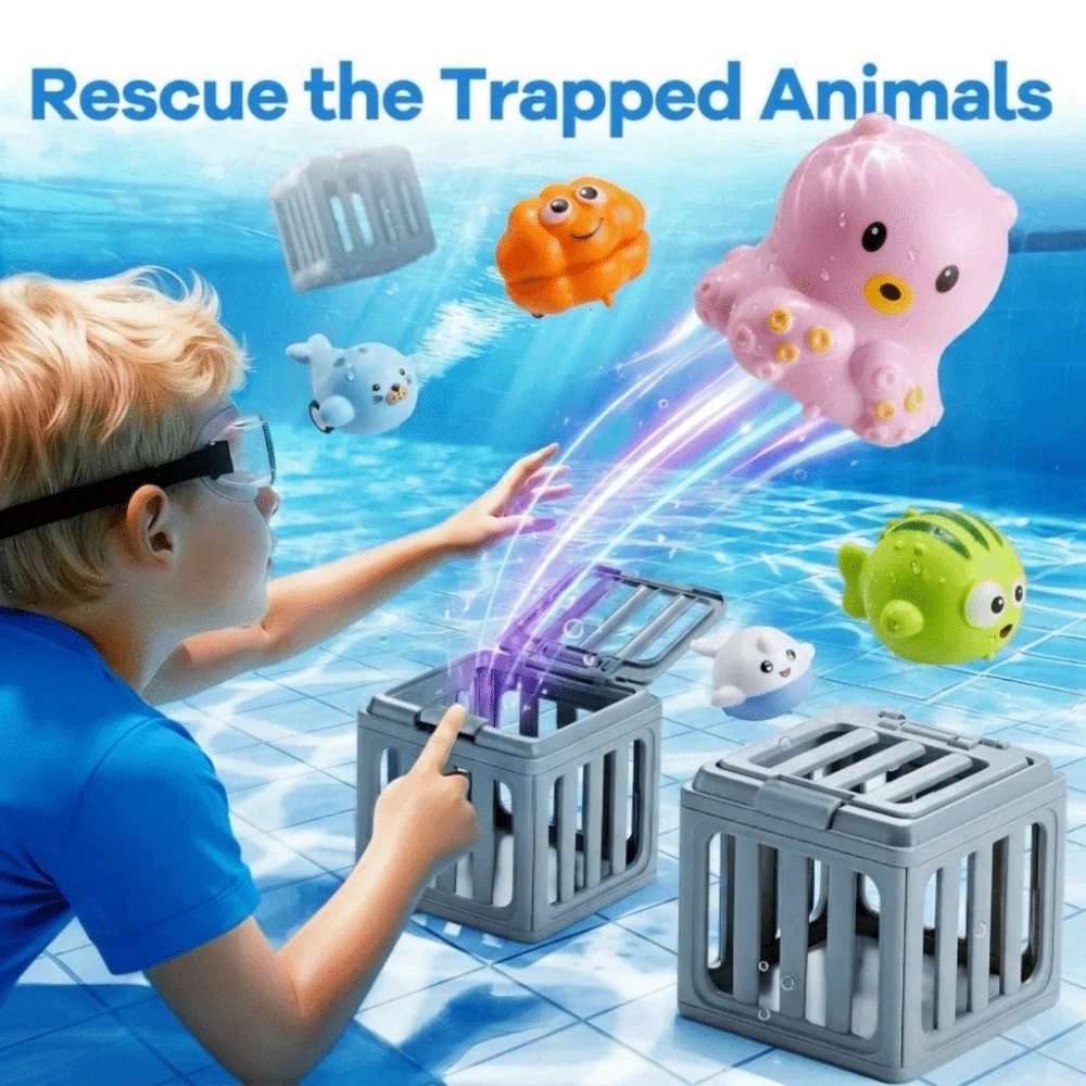 

Ocean Animals Children's Pool Diving Toys Cute Cartoon Design with Storage Cage Underwater Dive Toys