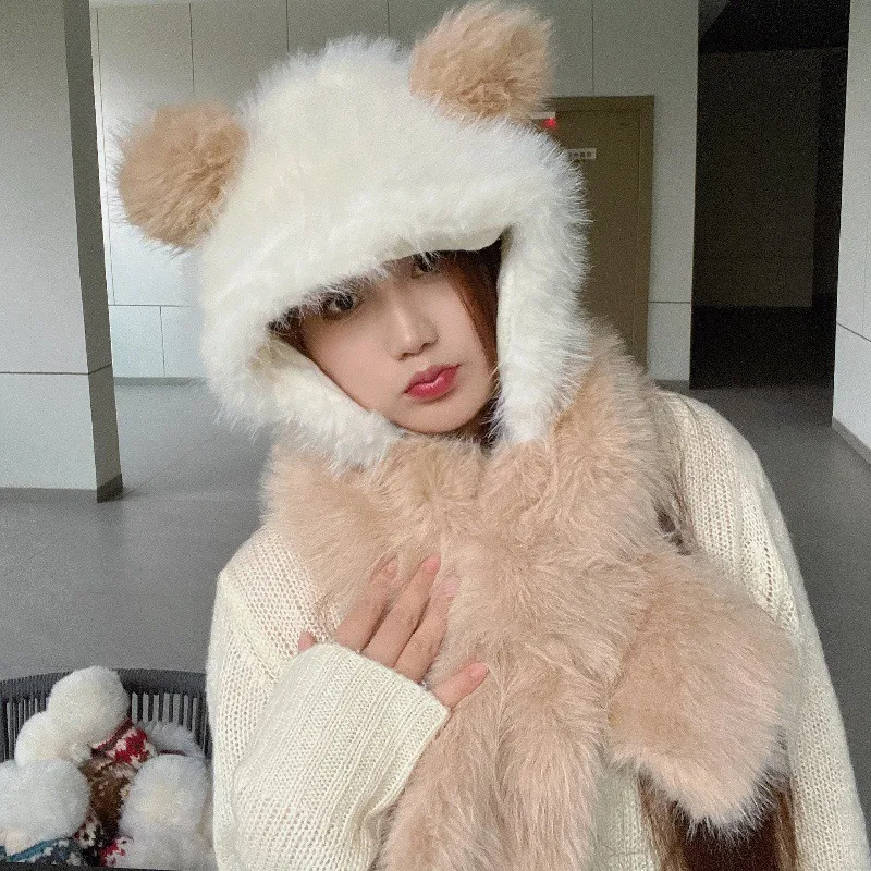 

Fashion Adults Trapper Hat Aviator Ushanka Extreme Cold Thickened Panda Cap Ear Wool Women Winter Warm Scarf ear-protecting 8M98