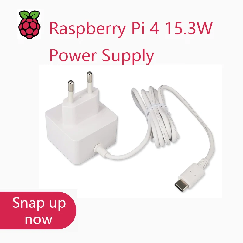 Блок питания Raspberry Pi 15,3 Вт USB-C, официальный и рекомендуемый адаптер питания 5V3A типа C для Raspberry Pi 4