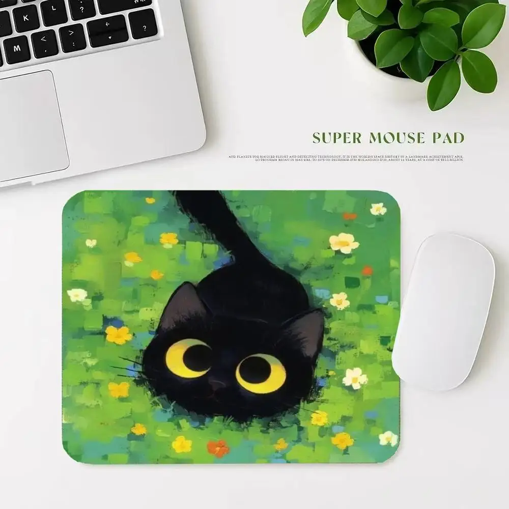 Cute Black Cat Green Flower Grass Mouse Pad Mouse Mat Small Desk Mat Gaming Non-Slip Rubber Laptop Office Mat22*18/25*29CM 40*45