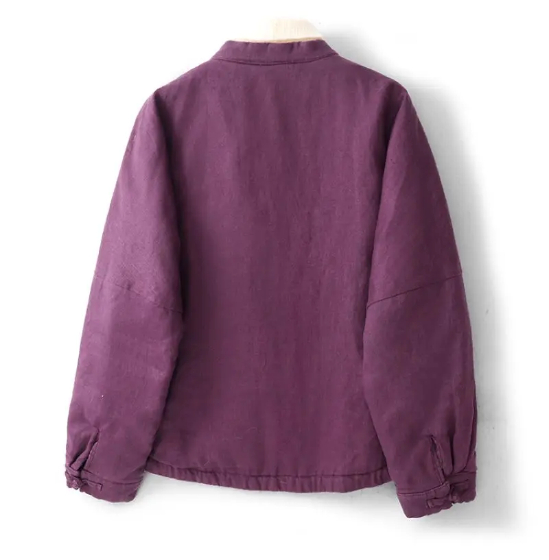 2025 Inverno Nuovo Artistico Allentato Plus-Size Giacca da donna in cotone tinta unita dimagrante con bottoni cinesi Top per ragazze paffute