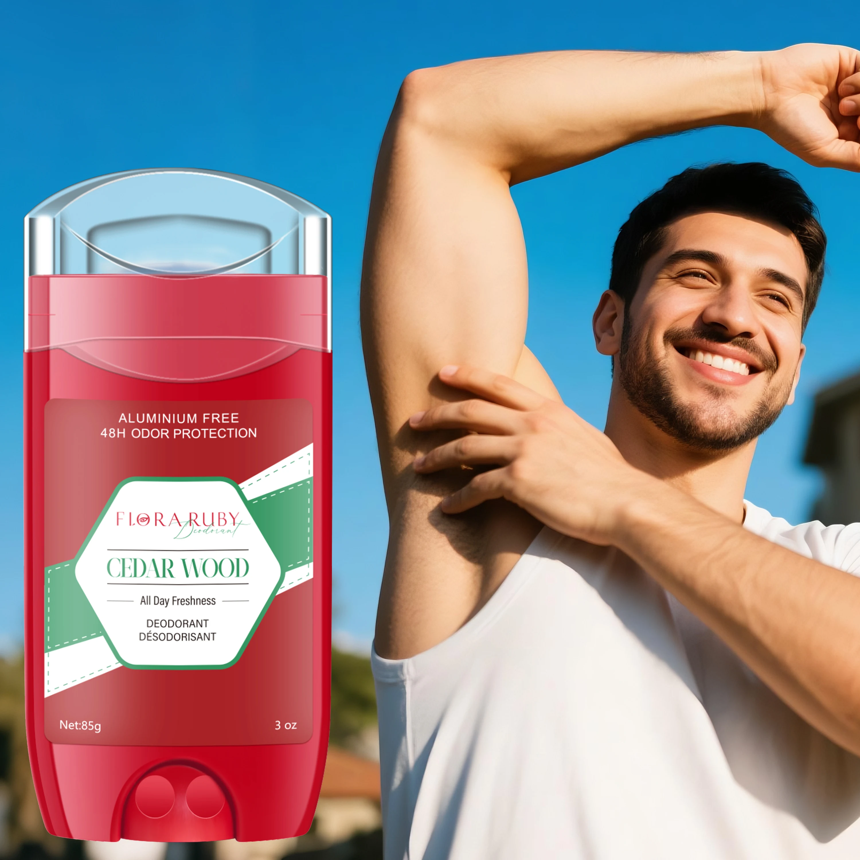 

Дезодорант-карандаш для тела FLORA RUBY, 85 г — контроль запаха на 48 часов, освежающий аромат, нежная формула без раздражения, портативный