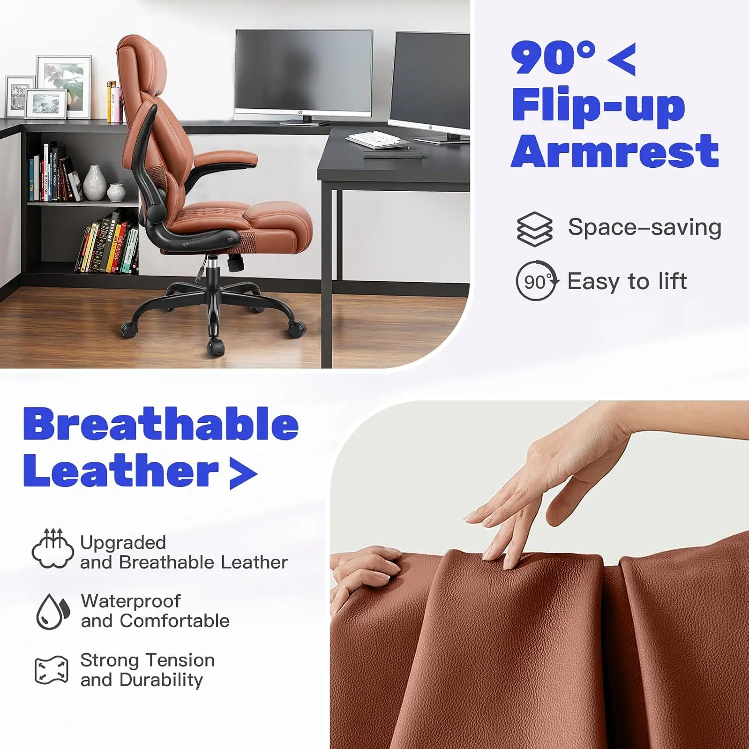 Ergonomic Executive Chair High Back Rocking Function Leather Adjustable Armrests Lumbar Support Office Desk, Customized