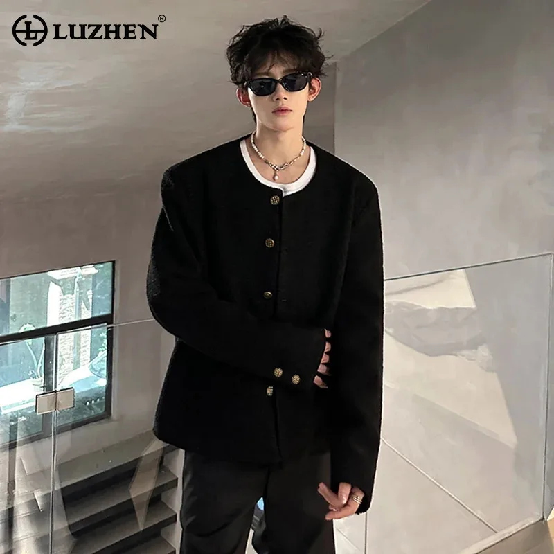 

LUZHEN, осеннее однотонное повседневное пальто высокого качества, мужское пальто, новинка 2025 года, модная красивая мужская куртка с круглым вырезом, элегантная одежда JY4630