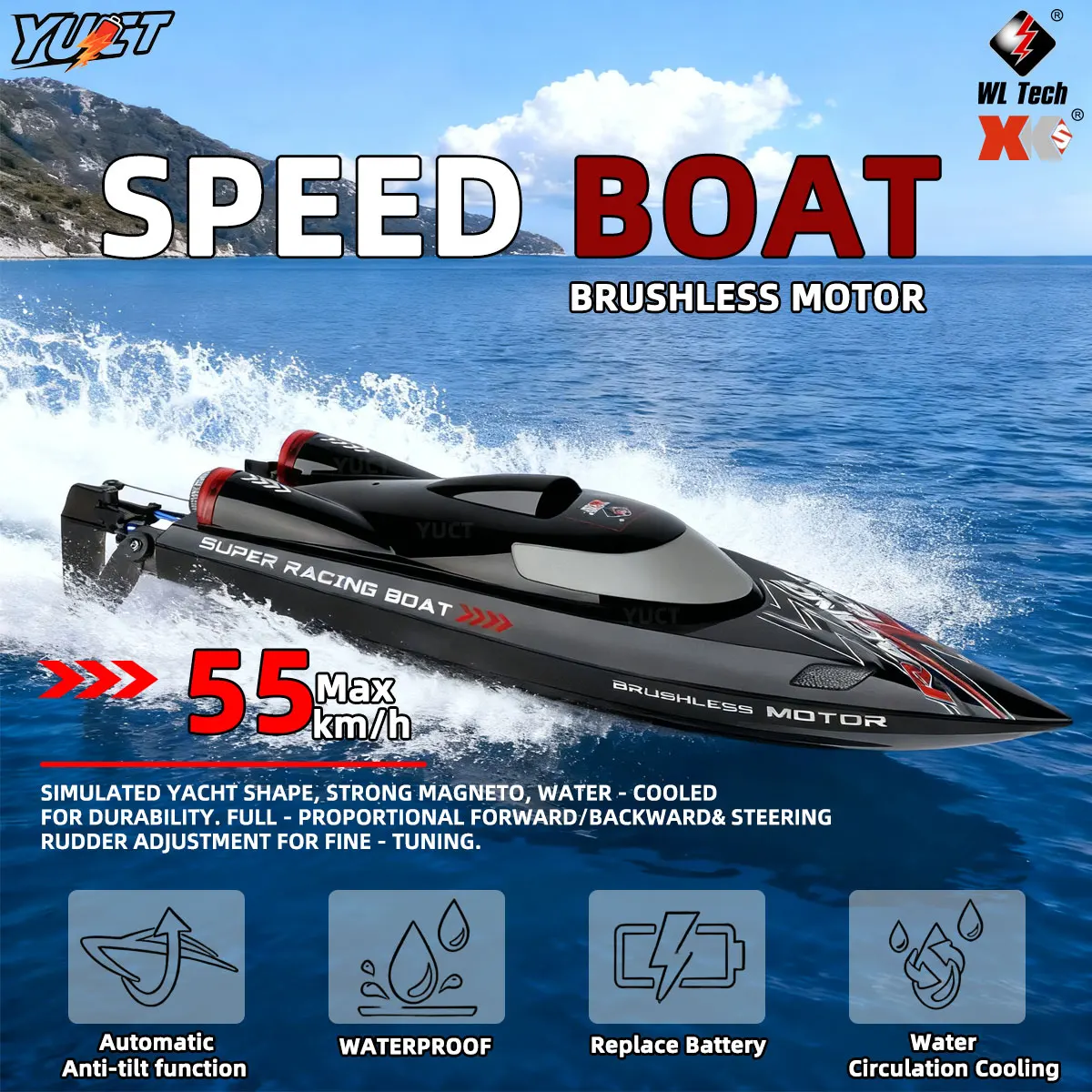 WLtoys WL916 High Speed RC Boat 55km/h Remote Control Boats 2.4GHz Capsize Low Battery Alarm RC Boat Toy for Christmas Gift