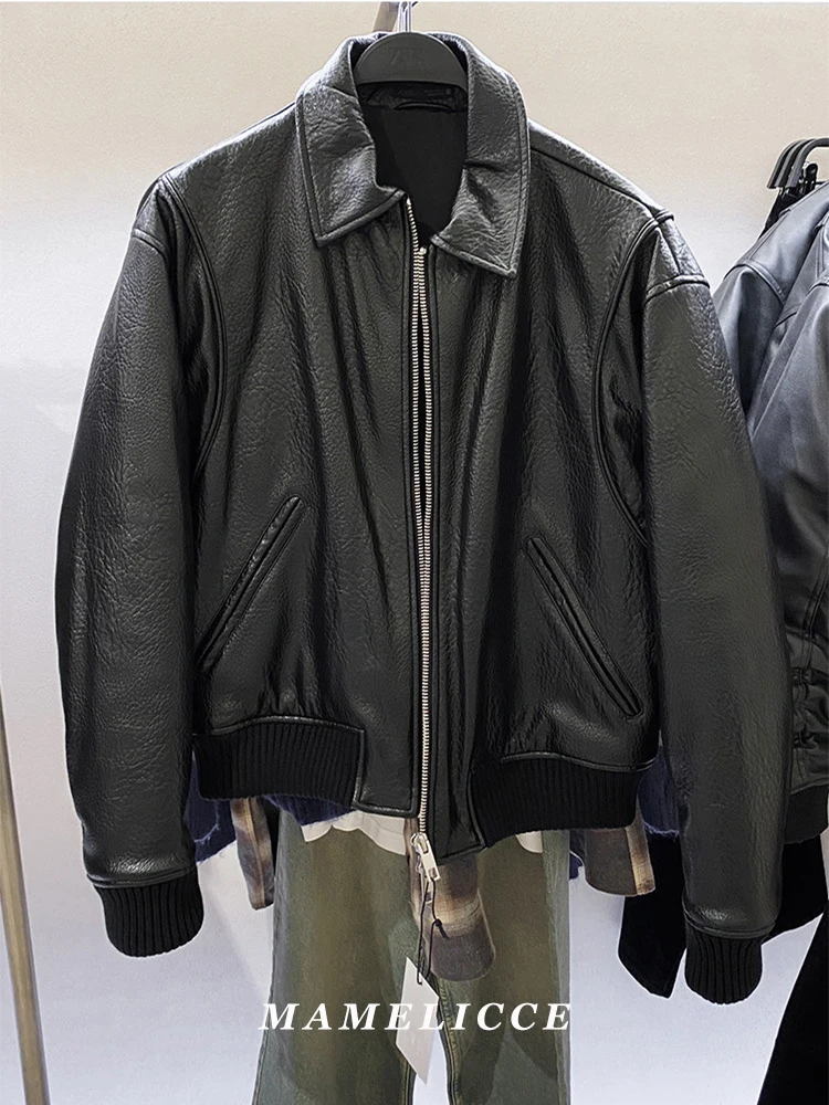 

MAMELICCE Original design Synthetic leather jackets for man winter short leather coat loose tops luxury brand jacket man jackets