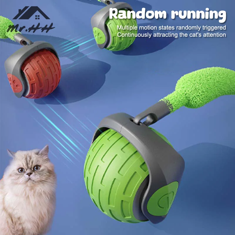 Cat Interactive Ball Toy Automatic Electric Roller Ball Fake Tail Rechargeable Smart Pet Toy Dog Cat Training Mimics Mouse