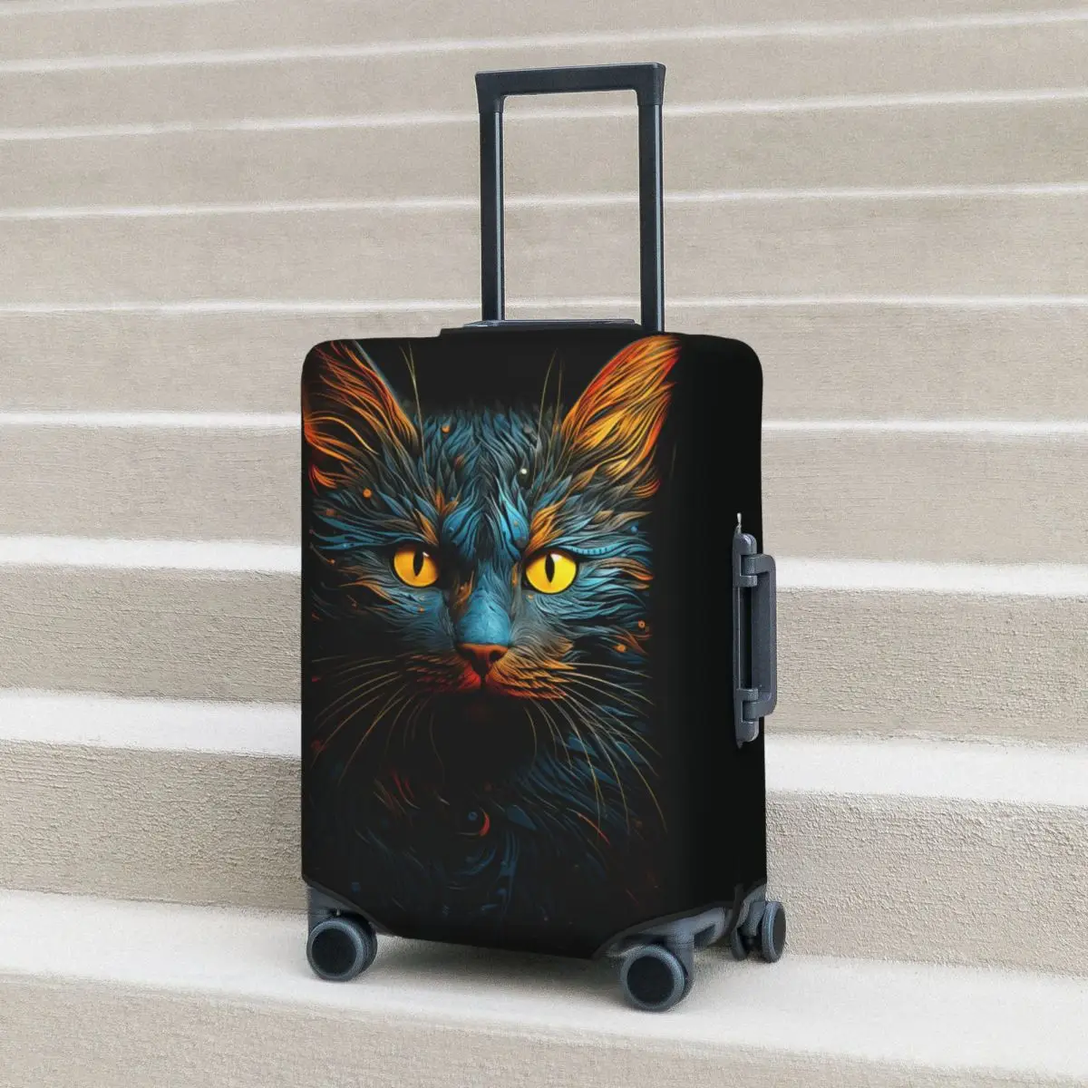 

Black Cat Suitcase Cover Animals Cruise Trip Flight Strectch Luggage Supplies Protection