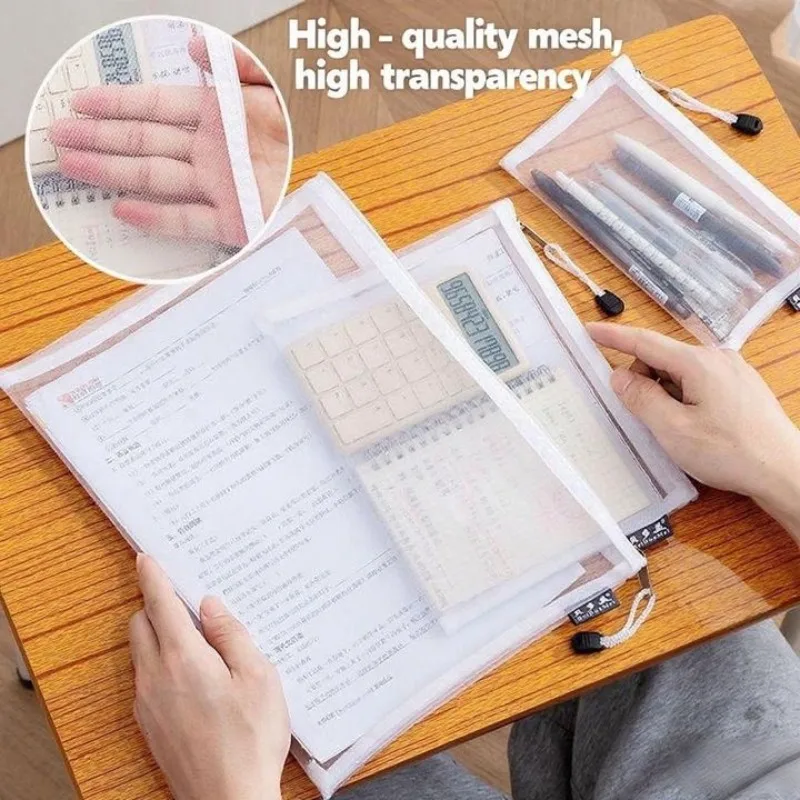Bolsa de malla con cremallera para documentos, bolsa impermeable para documentos con cremallera, carpetas de archivos, juguetes, artículos diversos, bolsa de almacenamiento de piezas de rompecabezas, estuche para lápices, 1/3 Uds.