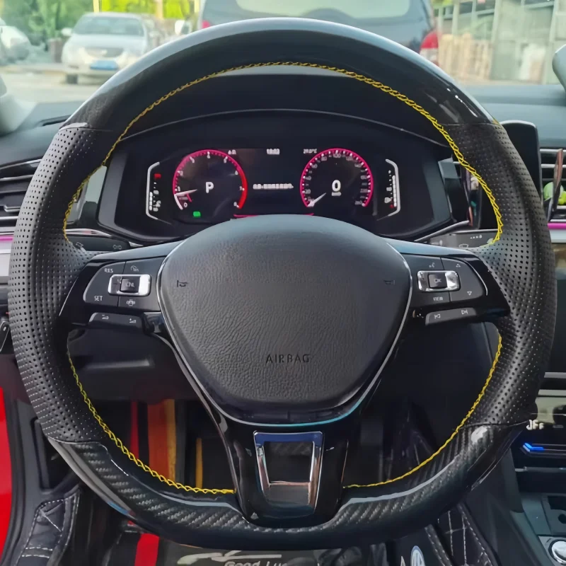 Car Steering Wheel Cover DIY Carbon Fiber Leather Black For Volkswagen VW Golf 7 Mk7 Touran Up New Polo Jetta Passat B8 Tiguan