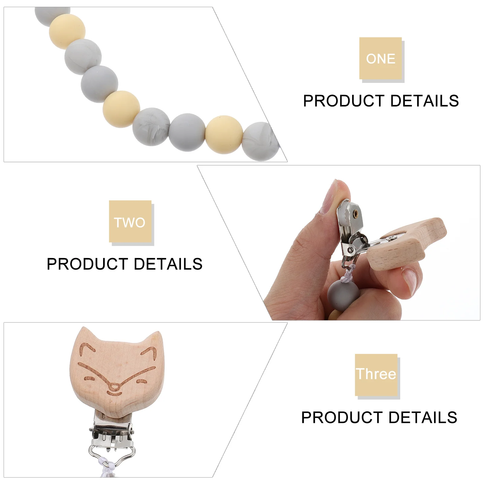 

1Pcs Baby Pacifier Clip High Quality Silicone Wood Bead Teething Holder Infant Stroller Pendant Chain Pacifier Clip