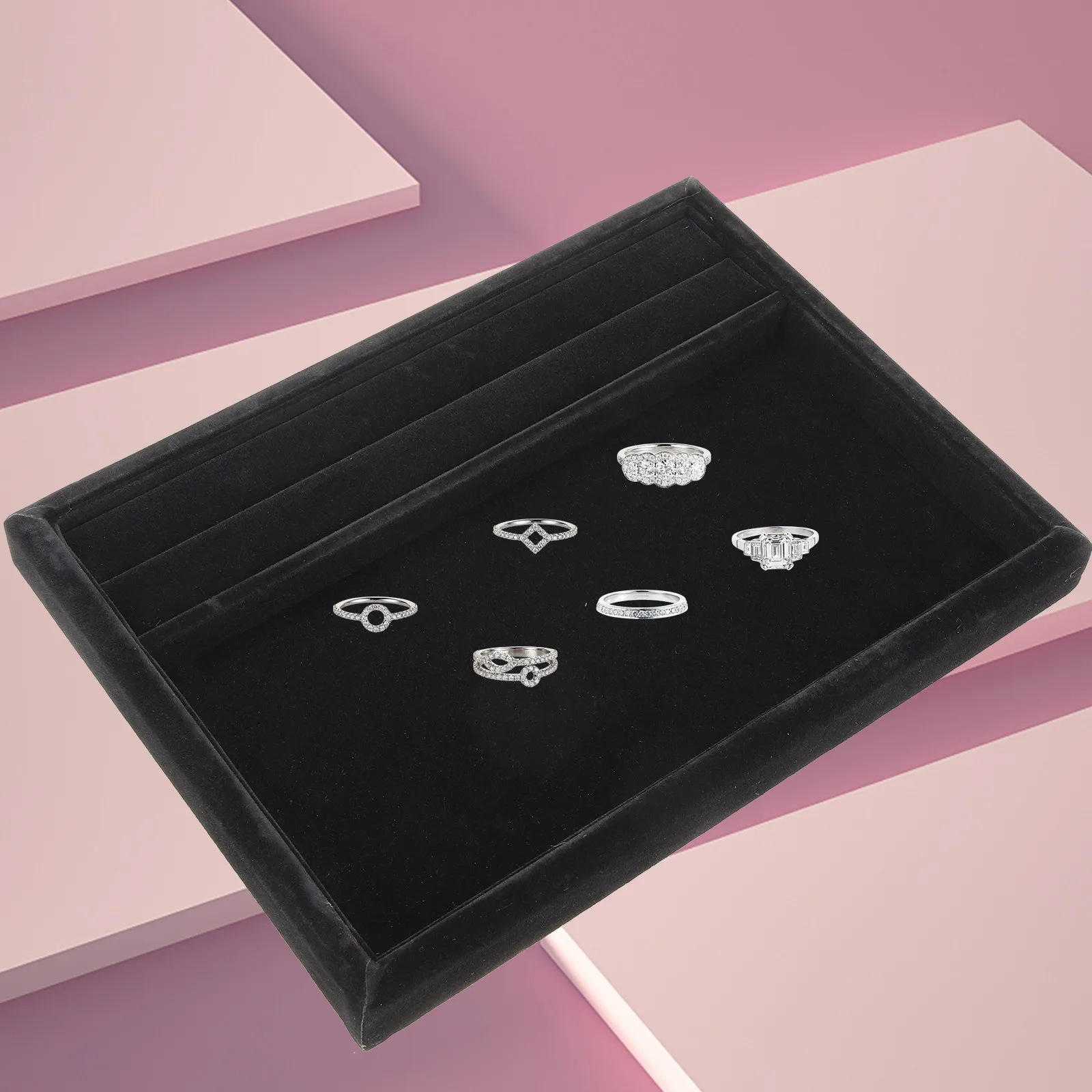 

Jewelry Display Holder Flannel Jewelry Plate for Ring Earring Necklace Bracelet Grooves Separate Storage Trinket Tray