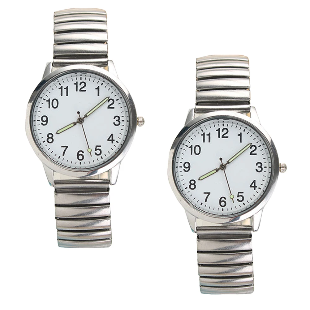 

2 Pcs Watch Waterproof Luminous Wrist Watches Shine Silver Quartz Wristwatches Men and Women