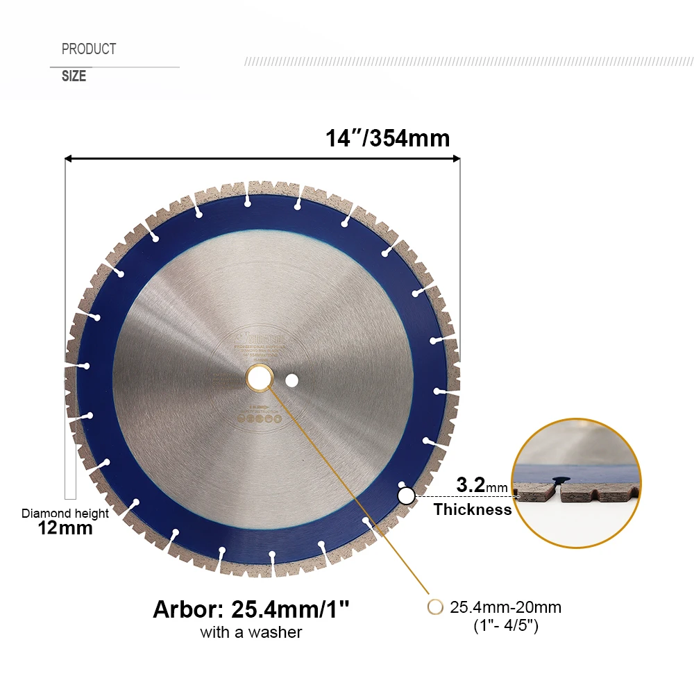 Imagem -04 - Shdiatool Peças 354 mm Segmentado Sinterizado 14 Diamante Viu a Lâmina de Corte Disco Circular Concreto Turbo Bloco de Tijolo Concreto Circular