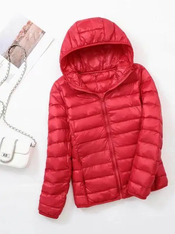 

Женская легкая пуховая куртка из хлопка 2024 года, осенне-зимняя, с капюшоном, воротником-стойкой, длинными рукавами, модная, приталенная, молодежный тренд