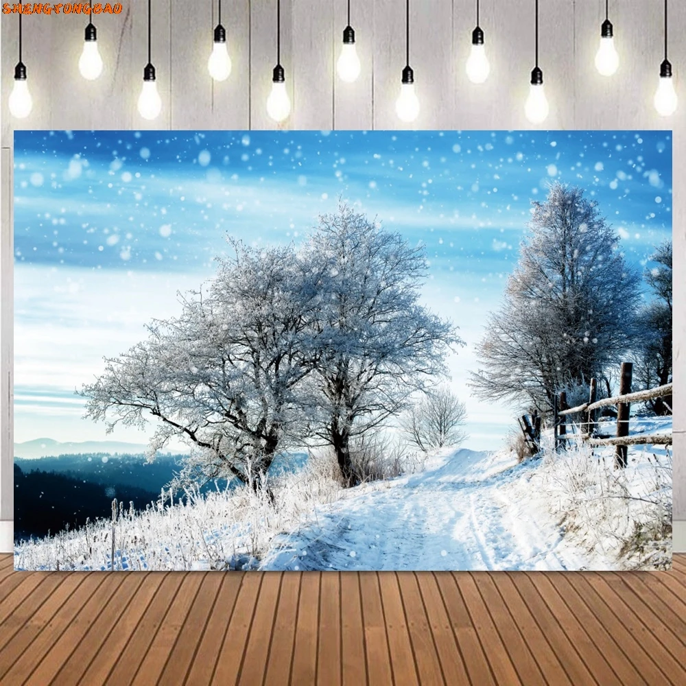 Winter Snow Scenery Photography Background Pine Trees Snowflakes Natural Landscape Portrait Photographic Background Photo Props