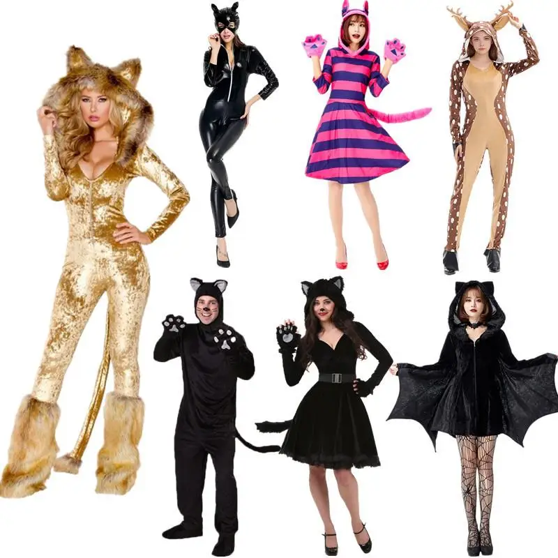 

Halloween Black Onesie Costume Stage Performance Theme Park Cute Little Deer Lion Bat Outfit Adult Women's Fashion